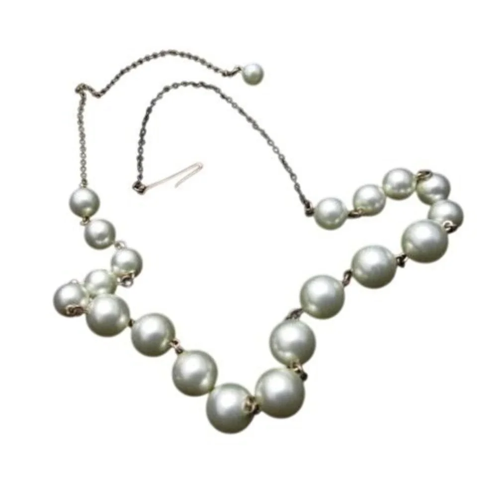 Vintage Graduating Faux Pearl Bead on Gold Filled Chain Necklace*19